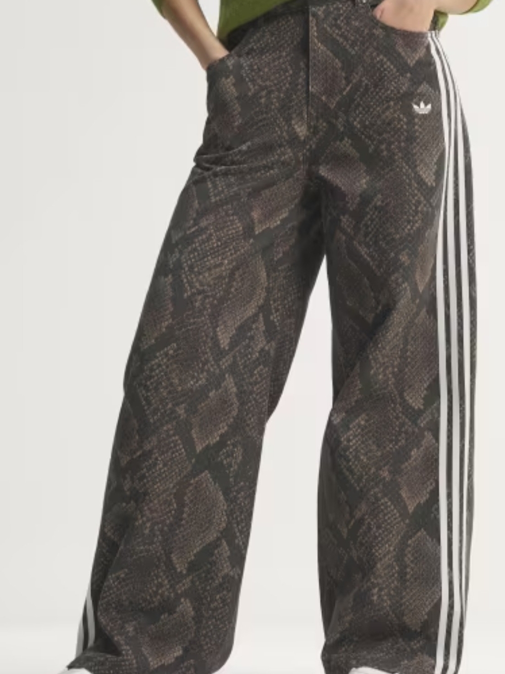 Adidas Women Brown & Black Snake Print Denim Loose Fit with White Stripes
